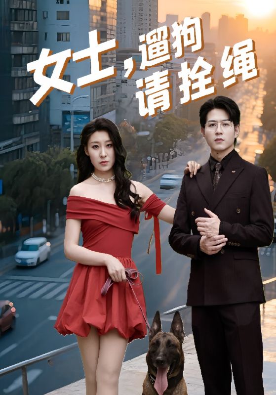 女士，遛狗请栓绳