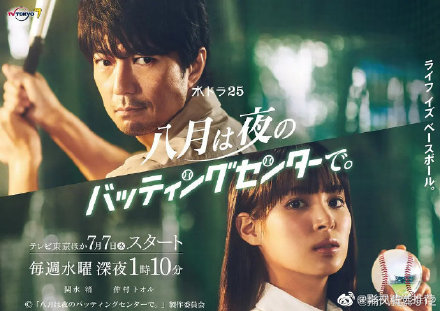 八月在夜晚的击球中心。八月は夜のバッティングセンターで。