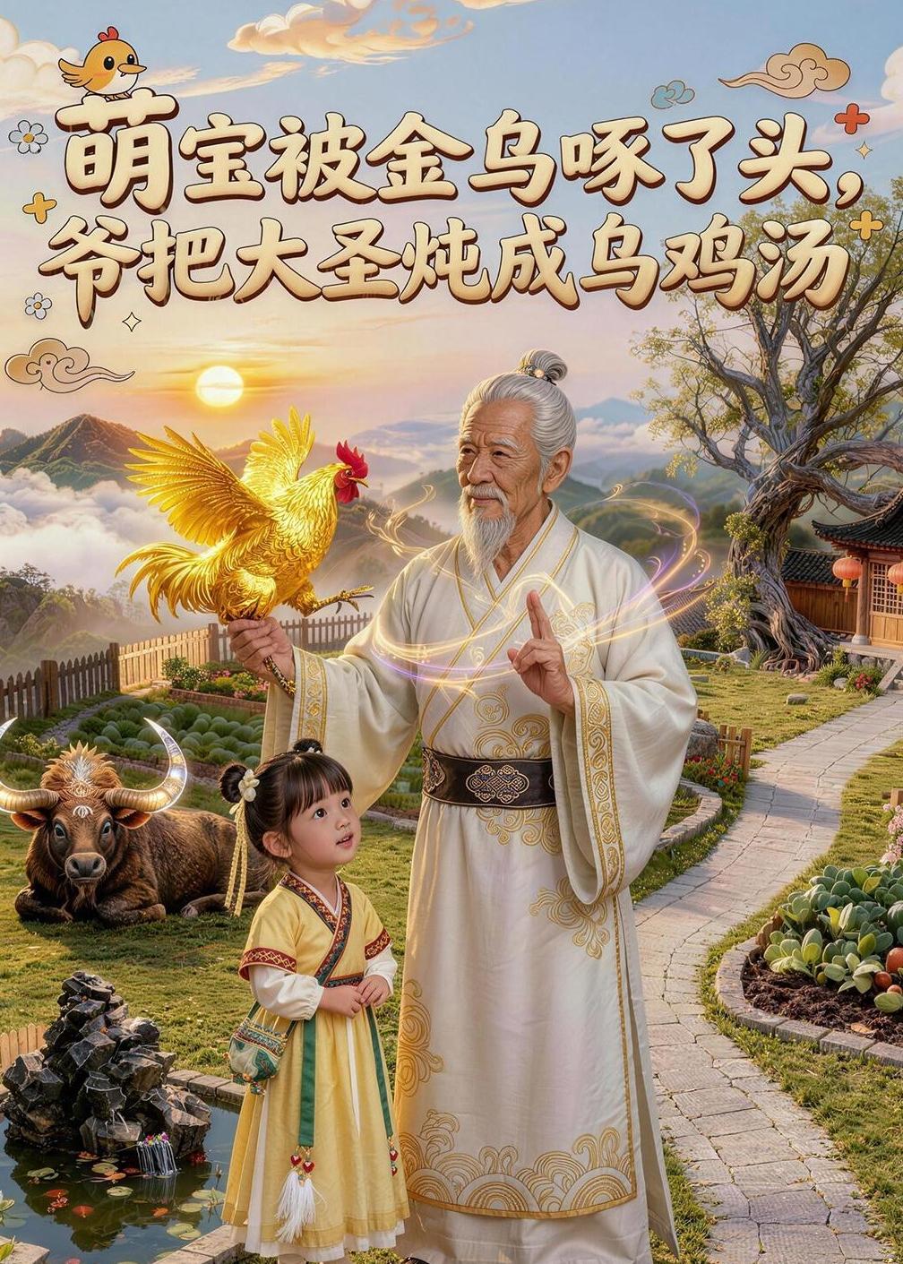 萌宝被金乌啄了头爷把大圣炖成乌鸡汤